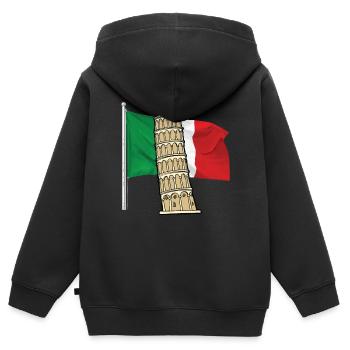Drapeau de l’Italie avec tour penchée de Pise - Sweat Premium à capuche zippé enfant bio - noir - Dos - AI Model Kid Male (0cm)