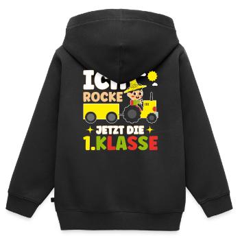 Ich Rocke Jetzt Die 1.Klasse Schulbeginn - Kinder Premium Organic Zip Hoodie - Schwarz - Hinten - AI Model Kid Male (0cm)