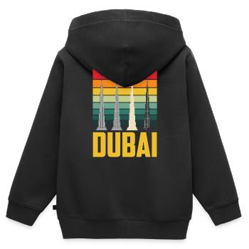 Dubaï Gratte-ciel Burj Khalifa Retro UAE - Sweat Premium à capuche zippé enfant bio - noir - Dos - AI Model Kid Male (0cm)