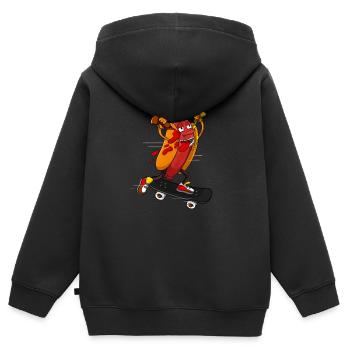 Hotdog Skater Lustige Skating Bratwurst - Kinder Premium Organic Zip Hoodie - Schwarz - Hinten - AI Model Kid Male (0cm)