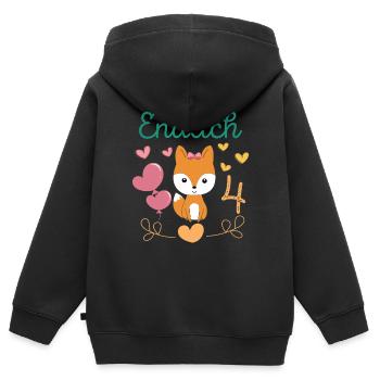 Endlich 4 Jahre Mädchen Geburtstagshirt Fuchs - Kinder Premium Organic Zip Hoodie - Schwarz - Hinten - AI Model Kid Male (0cm)