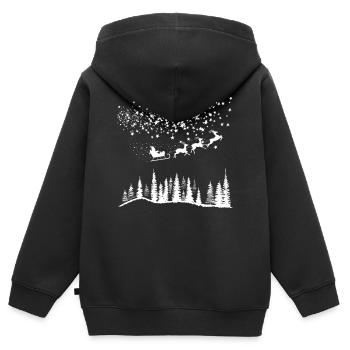 Weihnachtsmann Schlitten Rentiere Sterne - Kinder Premium Organic Zip Hoodie - Schwarz - Hinten - AI Model Kid Male (0cm)