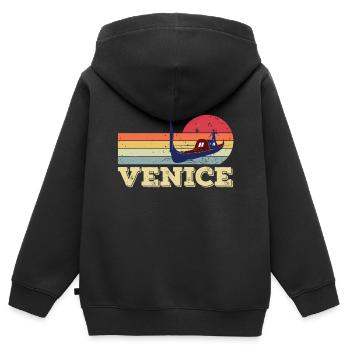Venise Grand Canal Gondole Italie Romance - Sweat Premium à capuche zippé enfant bio - noir - Dos - AI Model Kid Male (0cm)