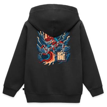 Cyborg Dragon Cyber-Punk Japonais Cyber-Esthétique - Sweat Premium à capuche zippé enfant bio - noir - Dos - AI Model Kid Male (0cm)