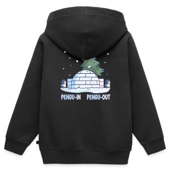 Penguin Pun Neige Hiver Pengu-In Pengu-Out - Sweat Premium à capuche zippé enfant bio - noir - Dos - AI Model Kid Male (0cm)