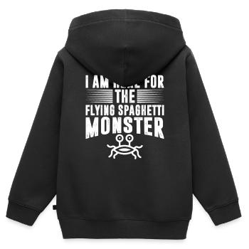 Le monstre spaghetti volant - Sweat Premium à capuche zippé enfant bio - noir - Dos - AI Model Kid Male (0cm)
