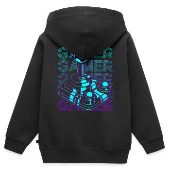 Gamer Video Gaming Joystick Rétro - Sweat Premium à capuche zippé enfant bio - noir - Dos - AI Model Kid Male (0cm)