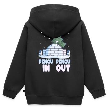 Penguin Snow Winter Pun Pengu-In Pengu-Out - Sweat Premium à capuche zippé enfant bio - noir - Dos - AI Model Kid Male (0cm)