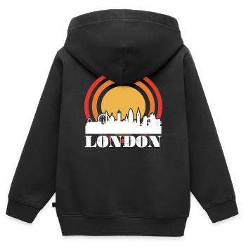 Londres Skyline Big Ben Westminster Château - Sweat Premium à capuche zippé enfant bio - noir - Dos - AI Model Kid Male (0cm)