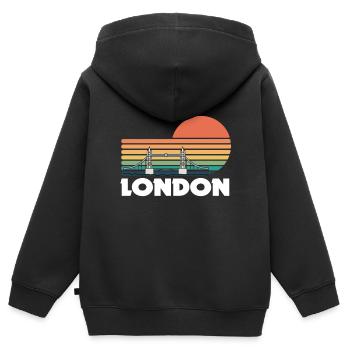 Londres Thames Tower Bridge Angleterre Westminster - Sweat Premium à capuche zippé enfant bio - noir - Dos - AI Model Kid Male (0cm)