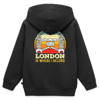 Londres ROYAUME-UNI Tower Bridge Angleterre Tamise - Sweat Premium à capuche zippé enfant bio - noir - Dos - AI Model Kid Male (0cm)
