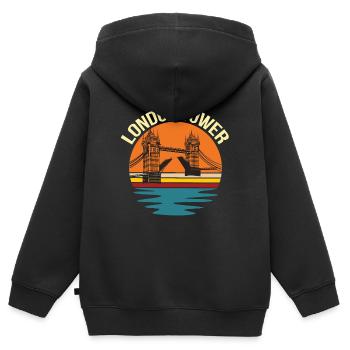 Londres Tower Thames Royaume-Uni Angleterre - Sweat Premium à capuche zippé enfant bio - noir - Dos - AI Model Kid Male (0cm)