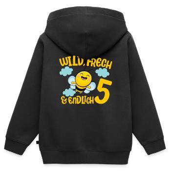 Motif d’anniversaire d’abeille enfin 5 ans fille - Sweat Premium à capuche zippé enfant bio - noir - Dos - AI Model Kid Male (0cm)