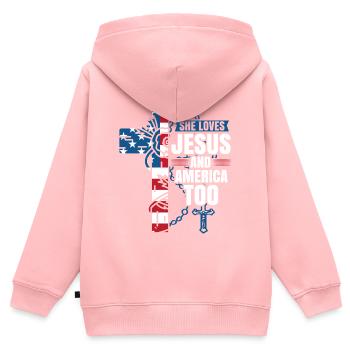 Sie Liebt Auch Jesus Und Amerika - Kinder Premium Organic Zip Hoodie - Rosa - Hinten - AI Model Kid Female (0cm)