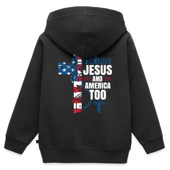 Elle aime aussi Jésus et l’Amérique - Sweat Premium à capuche zippé enfant bio - noir - Dos - AI Model Kid Male (0cm)