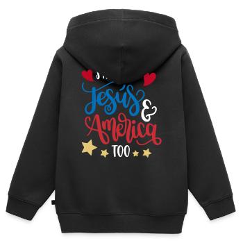 Sie Liebt Auch Jesus Und Amerika - Kinder Premium Organic Zip Hoodie - Schwarz - Hinten - AI Model Kid Male (0cm)