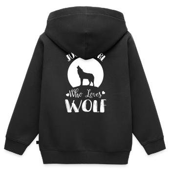 Mädchen liebt Wölfe Vollmond Wolf Rudel - Kinder Premium Organic Zip Hoodie - Schwarz - Hinten - AI Model Kid Male (0cm)