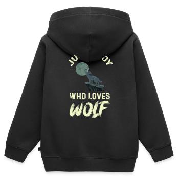 Junge liebt Wölfe Vollmond Wolf Rudel - Kinder Premium Organic Zip Hoodie - Schwarz - Hinten - AI Model Kid Male (0cm)