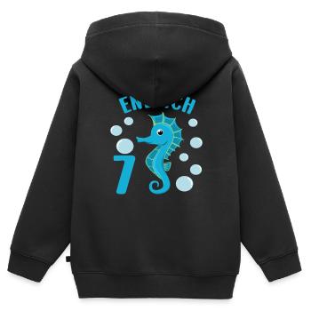 Motif d’anniversaire d’hippocampe 7 ans garçons - Sweat Premium à capuche zippé enfant bio - noir - Dos - AI Model Kid Male (0cm)
