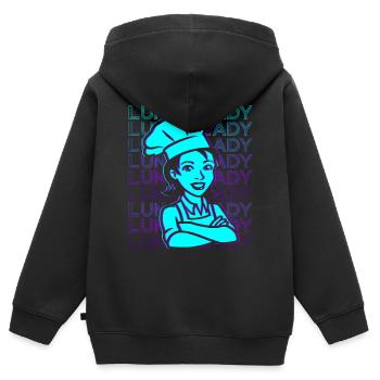 Déjeuner Lady Retro - Sweat Premium à capuche zippé enfant bio - noir - Dos - AI Model Kid Male (0cm)