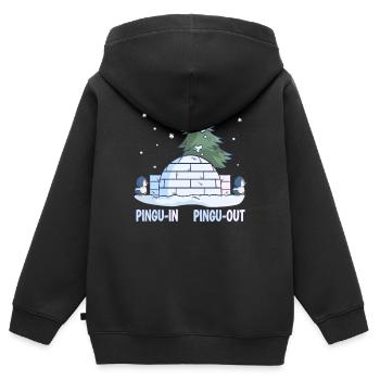 Penguin Pun Neige Hiver Pengu-In Pengu-Out - Sweat Premium à capuche zippé enfant bio - noir - Dos - AI Model Kid Male (0cm)