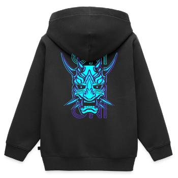 Oni Mask Japonais Yoaki Demon Mask Retro - Sweat Premium à capuche zippé enfant bio - noir - Dos - AI Model Kid Male (0cm)