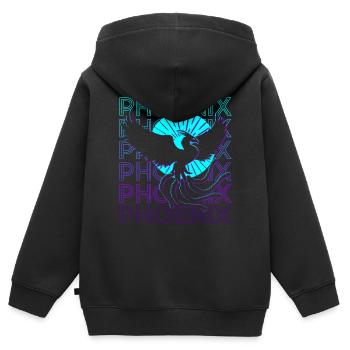Phoenix Rétro - Sweat Premium à capuche zippé enfant bio - noir - Dos - AI Model Kid Male (0cm)