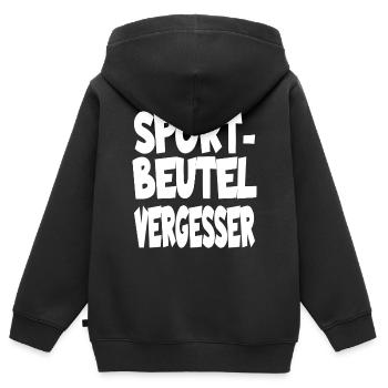Sportbeutel Vergesser Sportunterricht für Schüler - Kinder Premium Organic Zip Hoodie - Schwarz - Hinten - AI Model Kid Male (0cm)