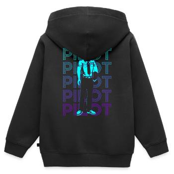 Pilote Aviation Aviator Rétro - Sweat Premium à capuche zippé enfant bio - noir - Dos - AI Model Kid Male (0cm)