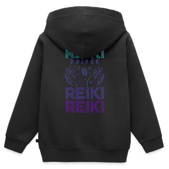 Guérisseur Reiki Guérison Spirituelle Guérison Holistique - Sweat Premium à capuche zippé enfant bio - noir - Dos - AI Model Kid Male (0cm)