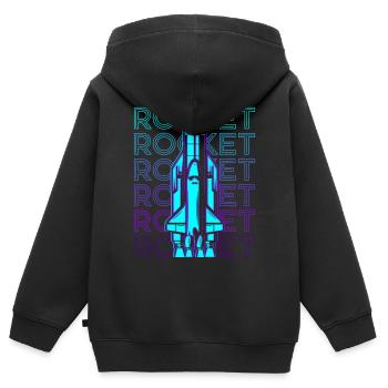 Vaisseau spatial fusée Navette spatiale Retro - Sweat Premium à capuche zippé enfant bio - noir - Dos - AI Model Kid Male (0cm)