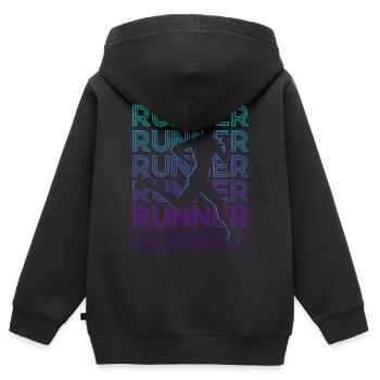 Runners Run Rétro - Sweat Premium à capuche zippé enfant bio - noir - Dos - AI Model Kid Male (0cm)