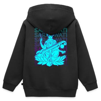 Saraswati Déesse hindoue Mythologie hindoue - Sweat Premium à capuche zippé enfant bio - noir - Dos - AI Model Kid Male (0cm)