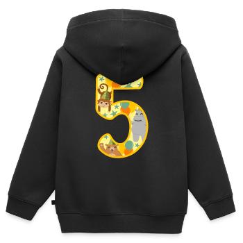 5. Geburtstag Geschenk Zahl fünf Jahre Zootiere - Kinder Premium Organic Zip Hoodie - Schwarz - Hinten - AI Model Kid Male (0cm)