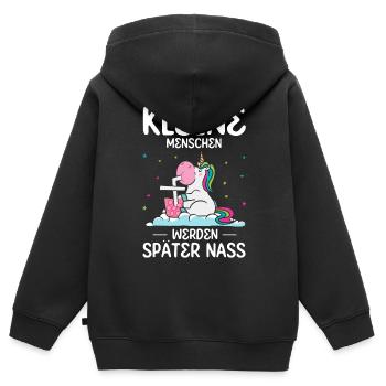 Einhorn Kleine Menschen werden später nass - Kinder Premium Organic Zip Hoodie - Schwarz - Hinten - AI Model Kid Male (0cm)