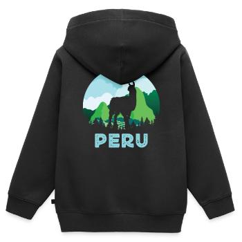 Pérou, Perulama - Sweat Premium à capuche zippé enfant bio - noir - Dos - AI Model Kid Male (0cm)