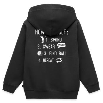 Comment jouer au golf, balle de golf - Sweat Premium à capuche zippé enfant bio - noir - Dos - AI Model Kid Male (0cm)
