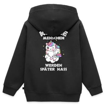 Einhorn Kleine Menschen werden später nass - Kinder Premium Organic Zip Hoodie - Schwarz - Hinten - AI Model Kid Male (0cm)