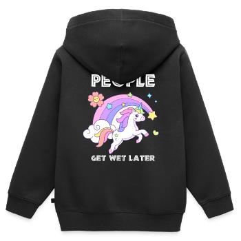 Einhorn Kleine Menschen werden später nass - Kinder Premium Organic Zip Hoodie - Schwarz - Hinten - AI Model Kid Male (0cm)