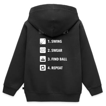 Comment jouer au golf, balle de golf - Sweat Premium à capuche zippé enfant bio - noir - Dos - AI Model Kid Male (0cm)