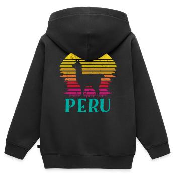Pérou, Perulama - Sweat Premium à capuche zippé enfant bio - noir - Dos - AI Model Kid Male (0cm)