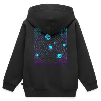 Système solaire rétro - Sweat Premium à capuche zippé enfant bio - noir - Dos - AI Model Kid Male (0cm)