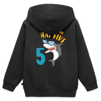 Hai Five Geburtstagsmotiv 5 Jahre Jungen Geschenk - Kinder Premium Organic Zip Hoodie - Schwarz - Hinten - AI Model Kid Male (0cm)