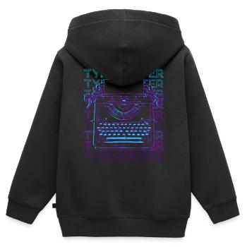 Type de machine à écrire Retro - Sweat Premium à capuche zippé enfant bio - noir - Dos - AI Model Kid Male (0cm)
