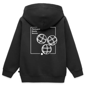 Pentaque Design Streetwear Boule Balls Association - Sweat Premium à capuche zippé enfant bio - noir - Dos - AI Model Kid Male (0cm)
