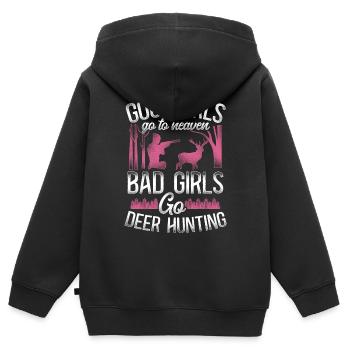 Cerf cerf chasse chasseur fille - Sweat Premium à capuche zippé enfant bio - noir - Dos - AI Model Kid Male (0cm)