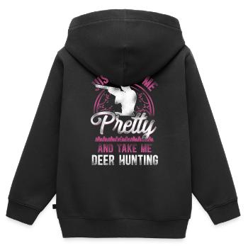 Buck Deer Chasse Hunter Girl - Sweat Premium à capuche zippé enfant bio - noir - Dos - AI Model Kid Male (0cm)