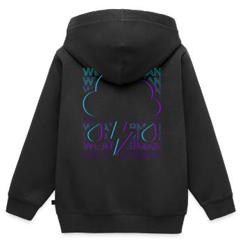 Météorologue Météo Grenouille Météo PrévisionNiste Rétro - Sweat Premium à capuche zippé enfant bio - noir - Dos - AI Model Kid Male (0cm)