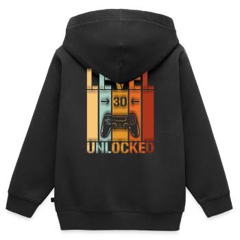 30e anniversaire Niveau 30 débloqué - Sweat Premium à capuche zippé enfant bio - noir - Dos - AI Model Kid Male (0cm)
