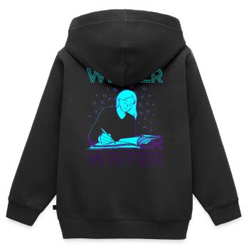Auteur Auteur Écriture Rétro - Sweat Premium à capuche zippé enfant bio - noir - Dos - AI Model Kid Male (0cm)